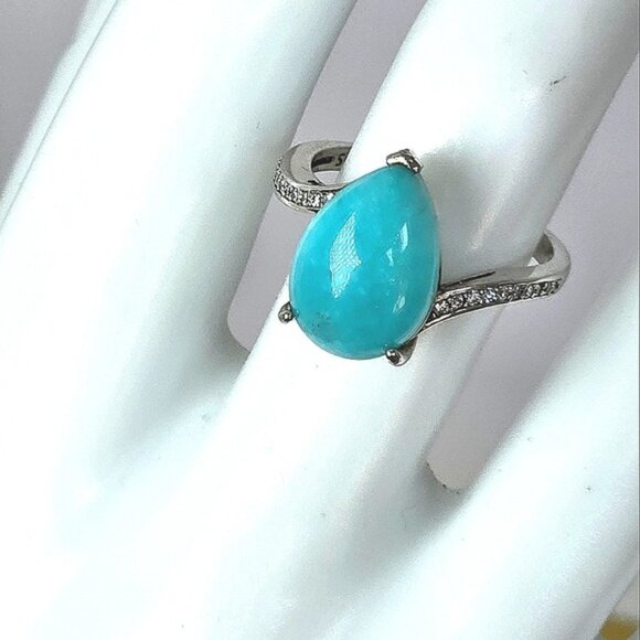 925 Sterling Silver Ring Sz 7.75 with Natural Amazonite  & CZ - Picture 9 of 13